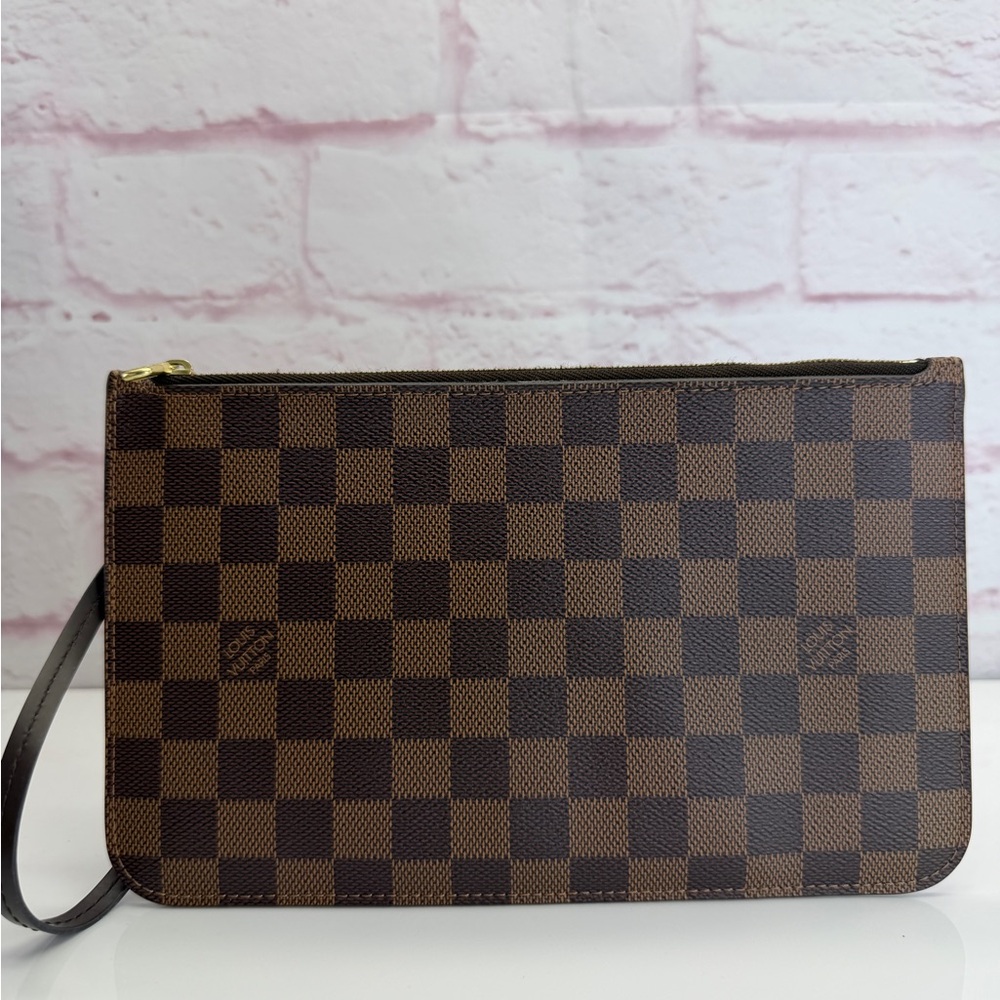 Authentic Louis Vuitton Damier Ebene Neverfull Pochette Wristlet Bag - Picture 3 of 13